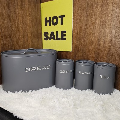 4 Pcs Bread Box & Tea, Coffee, Sugar Storage Jar, Container Set