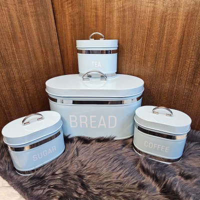 4 Pcs Bread Box & Tea, Coffee, Sugar Storage Jar, Container Set