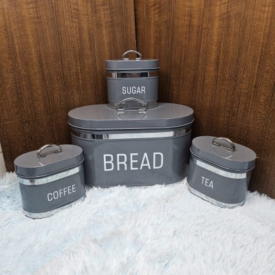 4 Pcs Bread Box & Tea, Coffee, Sugar Storage Jar, Container Set