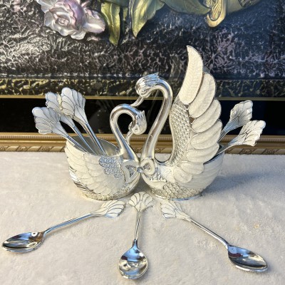 Swan Shaped 12pcs Spoon Holder Set – Elegant Tabletop Cutlery Organizer