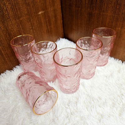 Colorful Iced Design Glass with Gold Rim – Elegant Drinkware