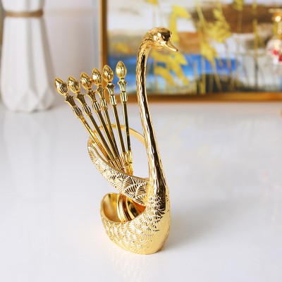 6pcs Classical Golden Swan Spoon Holder Set – Vintage Zinc Alloy (Gold Plated)