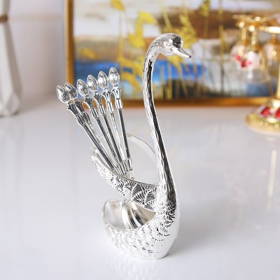 6pcs Classical Silver Swan Spoon Holder Set – Vintage Zinc Alloy (Silver Plated)