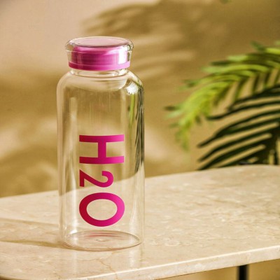 H2O Decorated Glass Water Bottle–1000ml | Leak Proof | Stylish & Eco-Friendly(Pink)