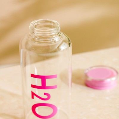 H2O Decorated Glass Water Bottle–500ml | Leak Proof | Stylish & Eco-Friendly(Pink)