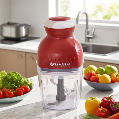 Samurai Electric Multi-Functional Chopper – 600ml | One-Touch Meat & Vegetable Cutter | New Square Shape | Red