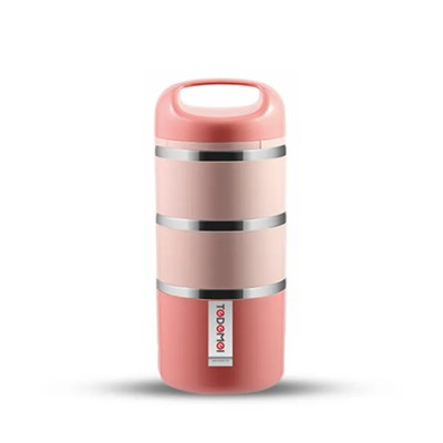 Tedemei 3.5-Layer 1.43L Stainless Steel Lunch Box with Leak-Proof Lid – Heat Preservation Bento Food Container(Pink)