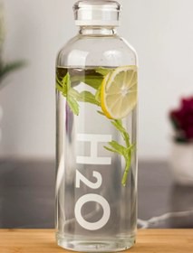 H2O Decorated Glass Water Bottle–1000ml | Leak Proof | Stylish & Eco-Friendly(White)