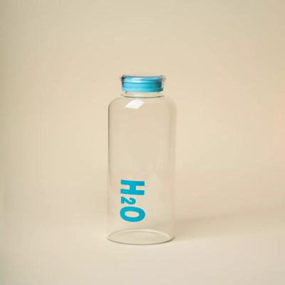 H2O Decorated Glass Water Bottle–700ml | Leak Proof | Stylish & Eco-Friendly(Blue)