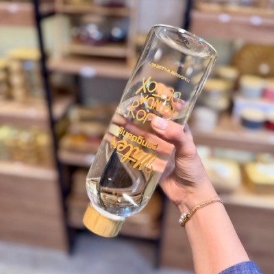 Detox Clear Glass Water Bottle – 1000ml | Leak-Proof | BPA-Free | Bamboo Lid