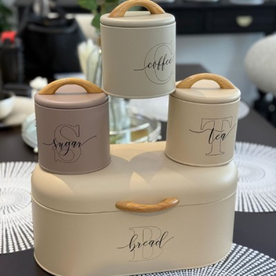 4 Pcs Bread Box & Tea, Coffee, Sugar Storage Jar, Container Set