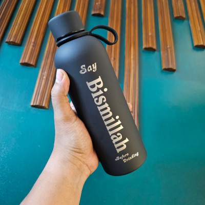 500ml Stainless Steel Vacuum Water Bottle | Hot Cold Flask with Handle | Matte Black