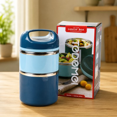 Tedemei 2.5-Layer 1.3 3L Stainless Steel Lunch Box with Leak-Proof Lid – Heat Preservation Bento Food Container(Blue)