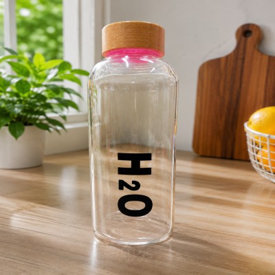 H2O Premium Borosilicate Glass Bottle – Bamboo Lid | 750ml | Leak Proof | Stylish & Eco-Friendly (Black)