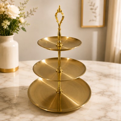 Elegant 3-Layer Gold Plated Food Display Stand – Luxury Dessert & Pastry Tray