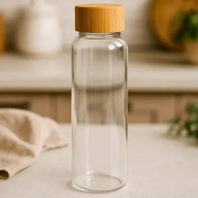 Premium Borosilicate Glass Bottle – Bamboo Lid | 750ml | Leak Proof | Stylish & Eco-Friendly (Black)