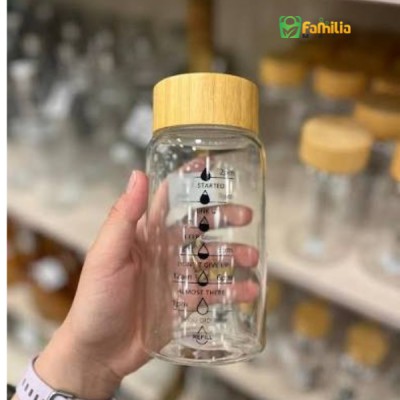 500ML Large Capacity Glass Water Bottle with Time Marker